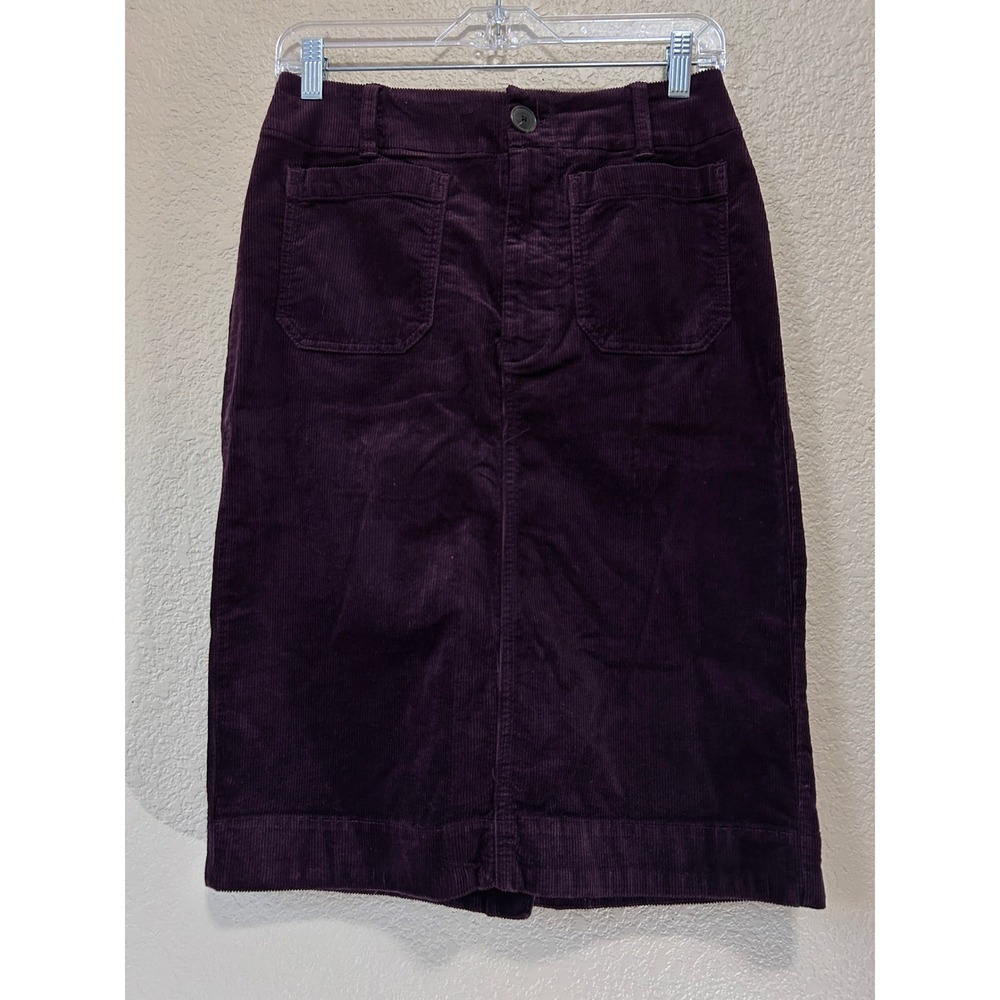 Maeve Small Purple Corduroy Midi Skirt Dark Eggplant Patch Pocket Pencil Skirt